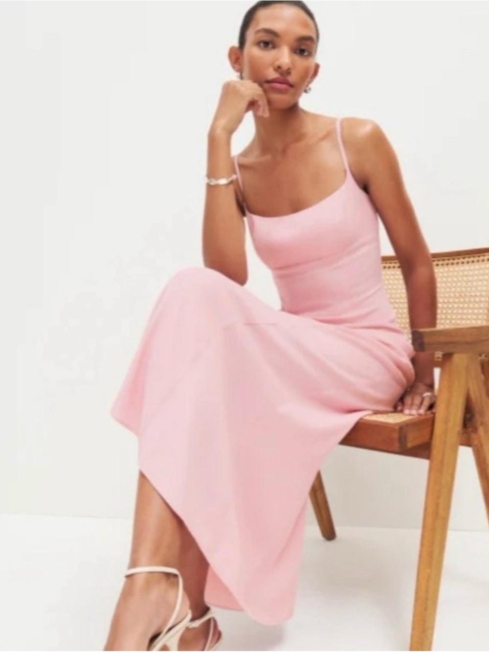 Reformation Pink Spaghetti-Strap Midi Dress